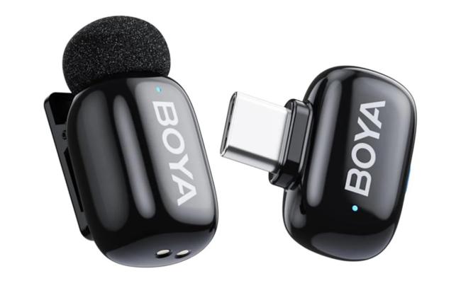 BOYA mini 2-06 Wireless Lavalier Microphone for iPhone 15-17/Android,Noise Cancellation,App Control, 48kHz/24-Bit, 6H Battery Mini Mic for Video Recording Interview Vlog (1TX + USB-C RX) - Black